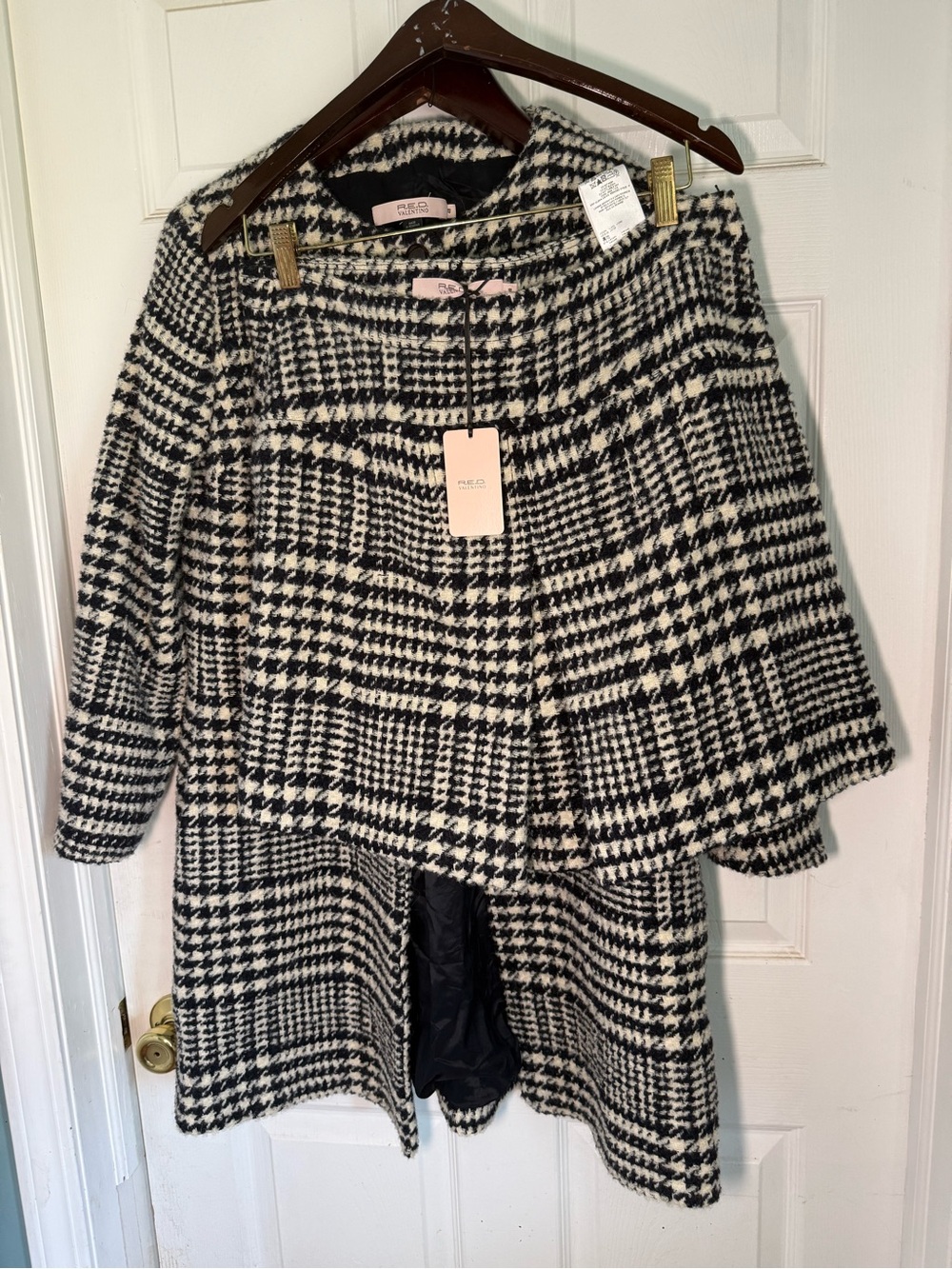 NWT Valentino 2 piece Suit Jacket Skirt Houndstooth Size 48